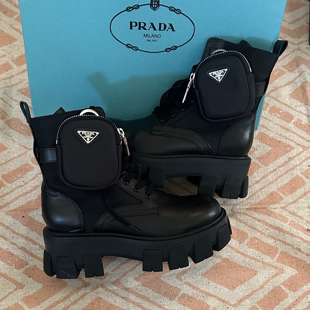 Prada Black Chunky Combat Boots with Pouch